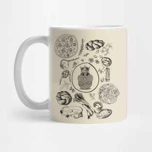 Black and white art hamster in crown with vegeterian food Mug